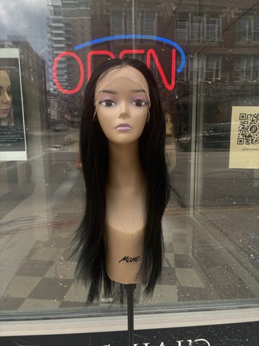 Long black free part wig - long,